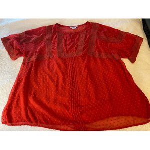 ROAMAN'S 22W BLOUSE, ORANGE, 2 PC, SHEER, TANK, LACE SHORT SLEEVE